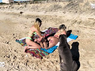 Woman having sex with dog on beach